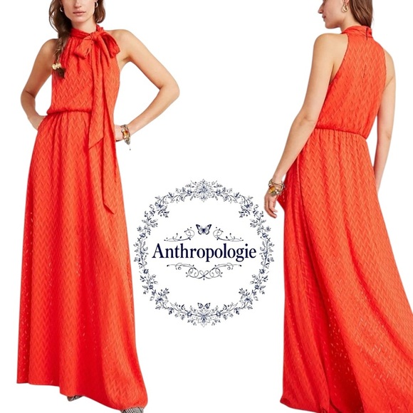 ANTHROPOLOGIE SACHIN & BABI CECELIA TIE-NECK MAXI DRESS SIZE 4 RED-ORANGE - Picture 8 of 12
